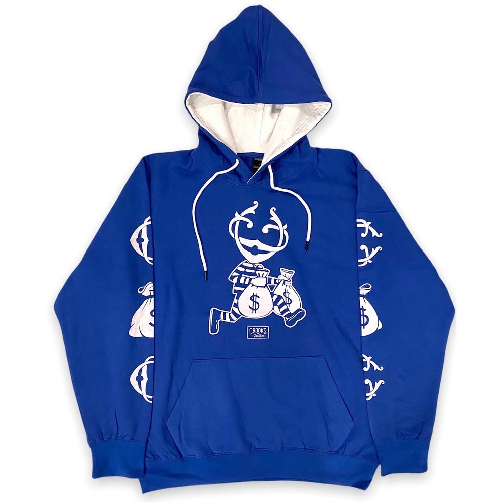 Crooks & Castles Men's Money Bag Pullover Fleece Hoodie Sweatshirt - Blue/White